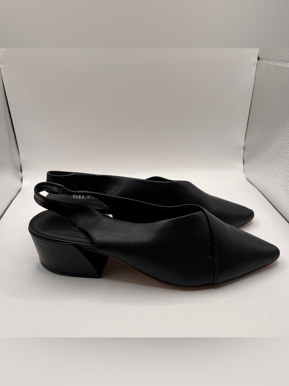 Silent D Anthropologie black leather slingback pointed toe block heel 39 US8.5 - Picture 6 of 8